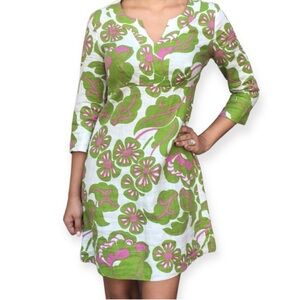 Boden Green and Pink Floral 3/4 Sleeve Dress, size 8